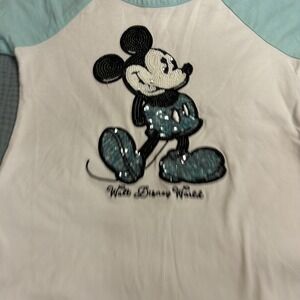 WDW Mickey Mouse Sequenced Blue White Embroidered Raglan Youth Sz Medium